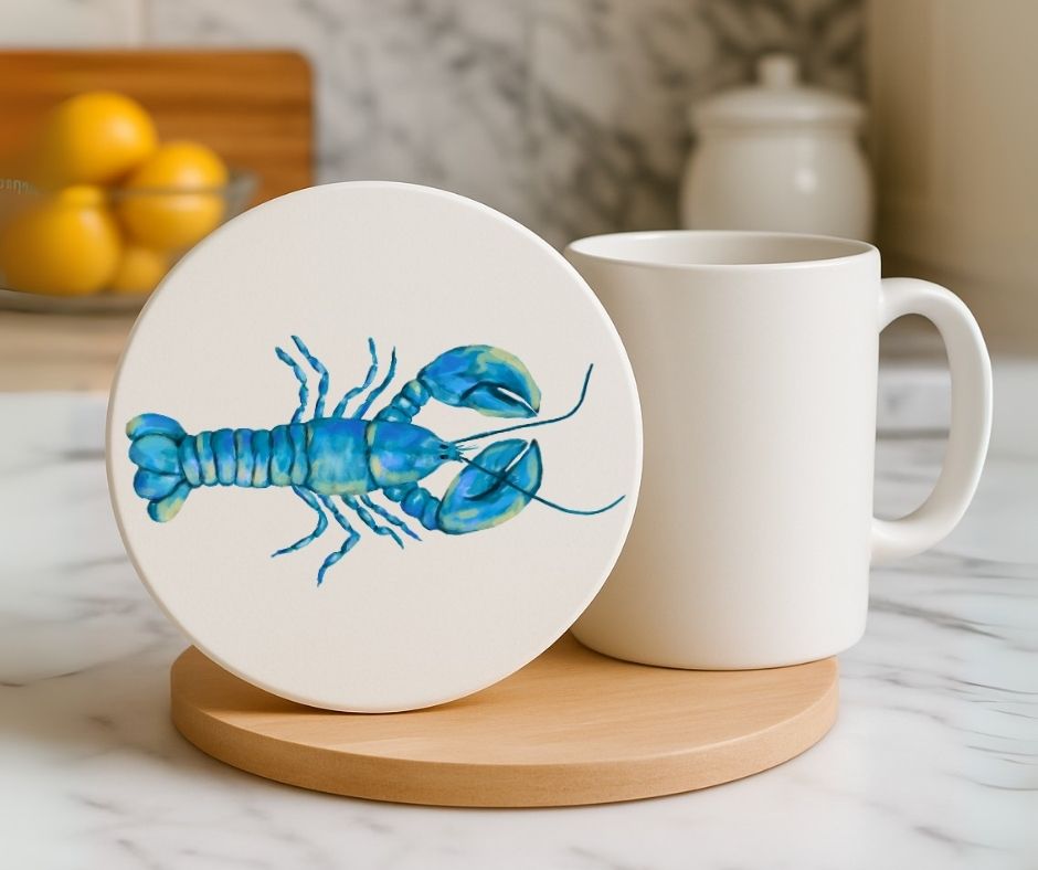 Blue Lobster Ceramic Coaster - MerikaArt