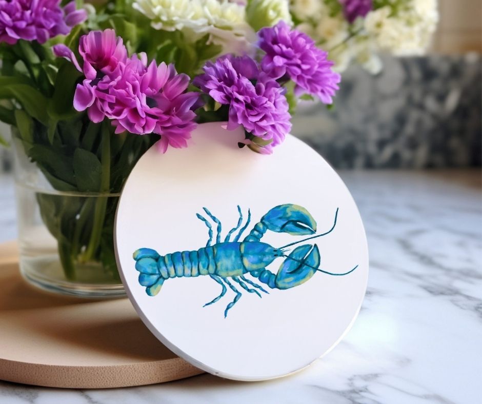 Blue Lobster Ceramic Coaster - MerikaArt