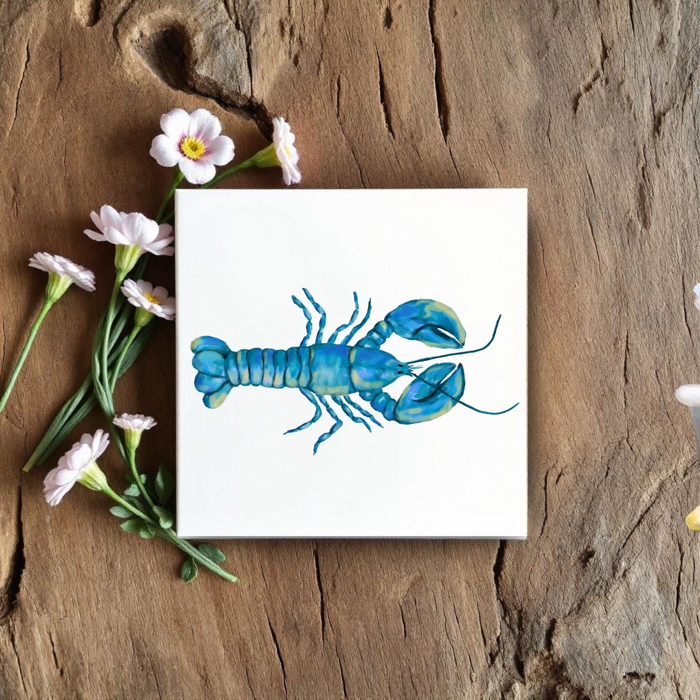 Blue Lobster Ceramic Tile – Unique Coastal Kitchen Decor - MerikaArt