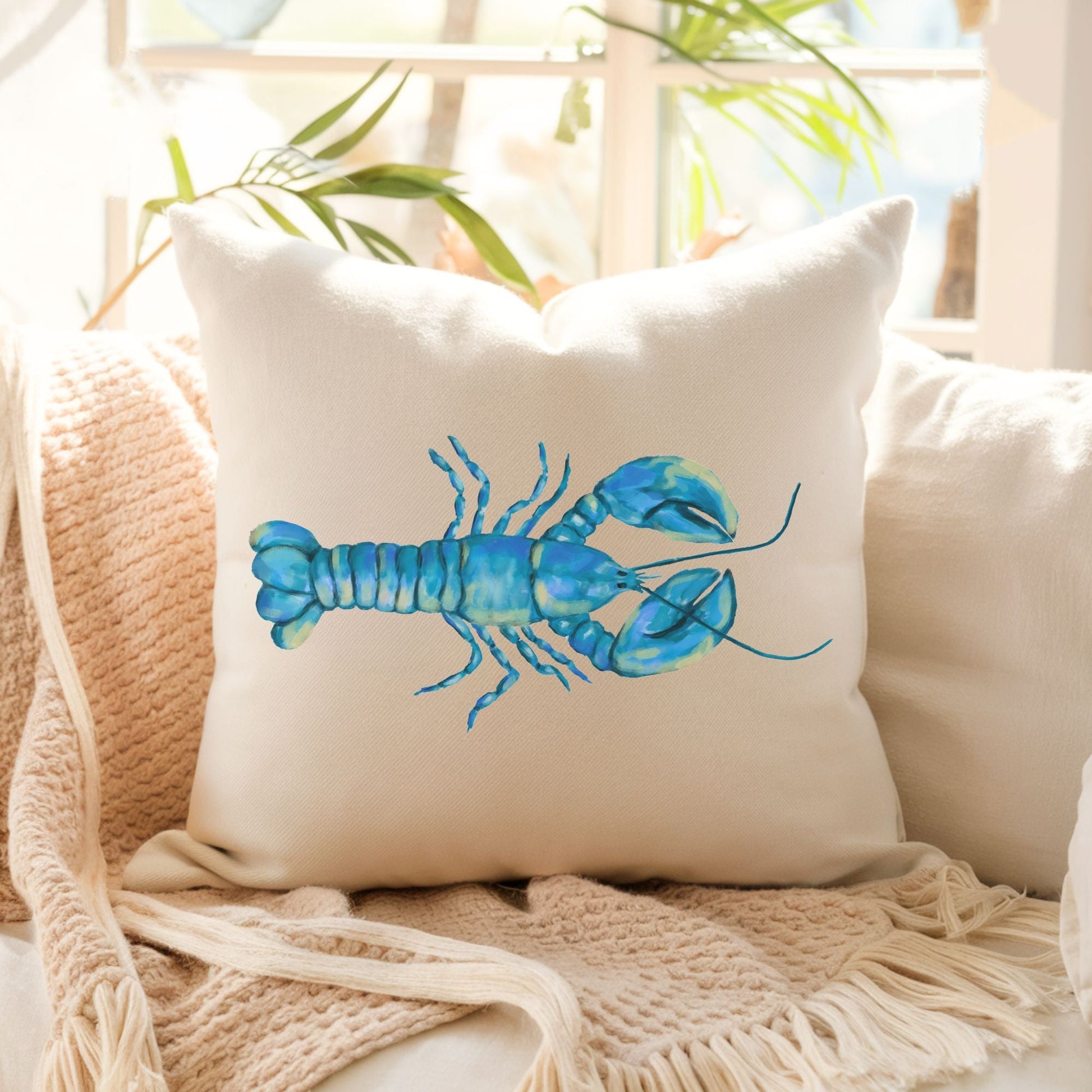 Blue Lobster Pillow - MerikaArt