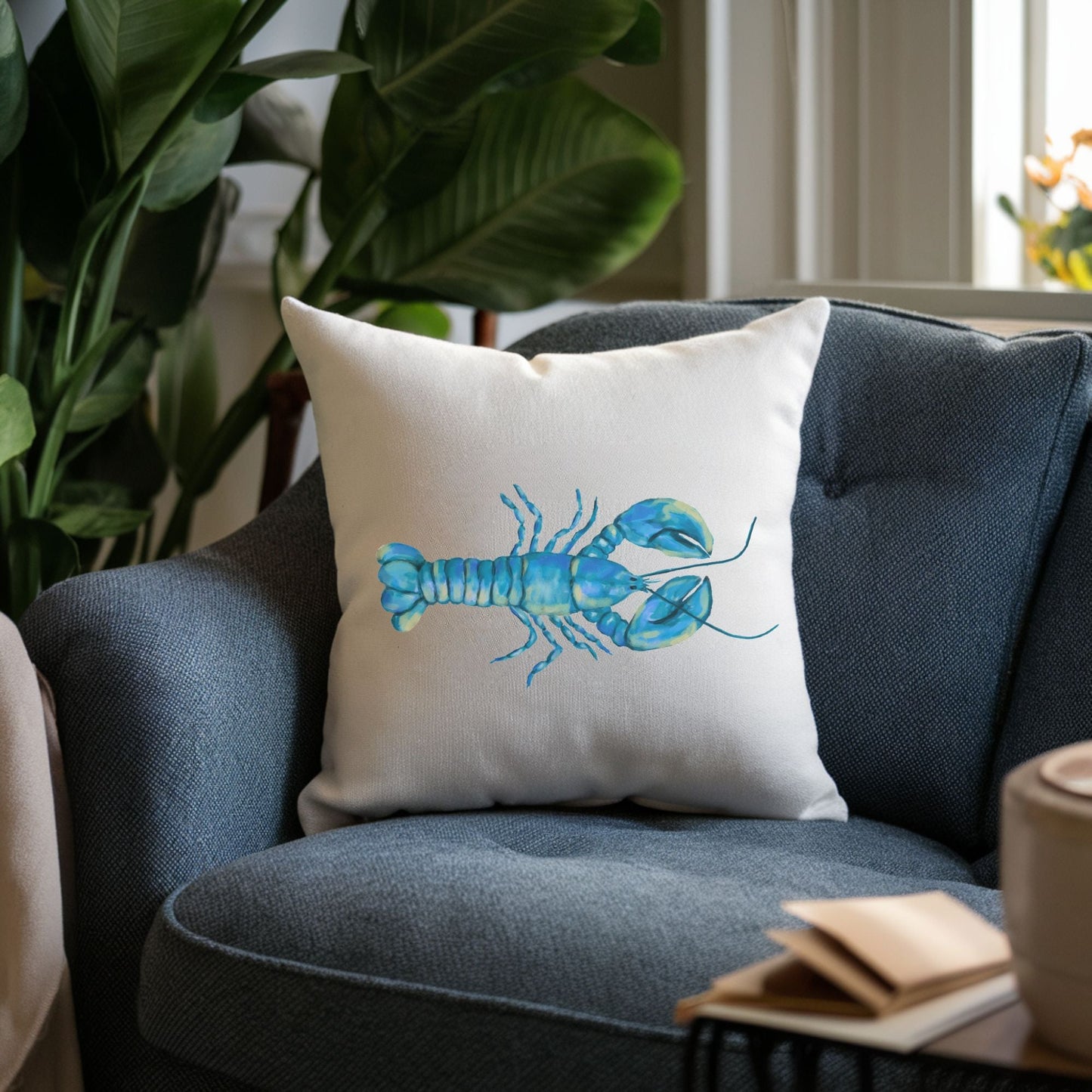 Blue Lobster Pillow - MerikaArt