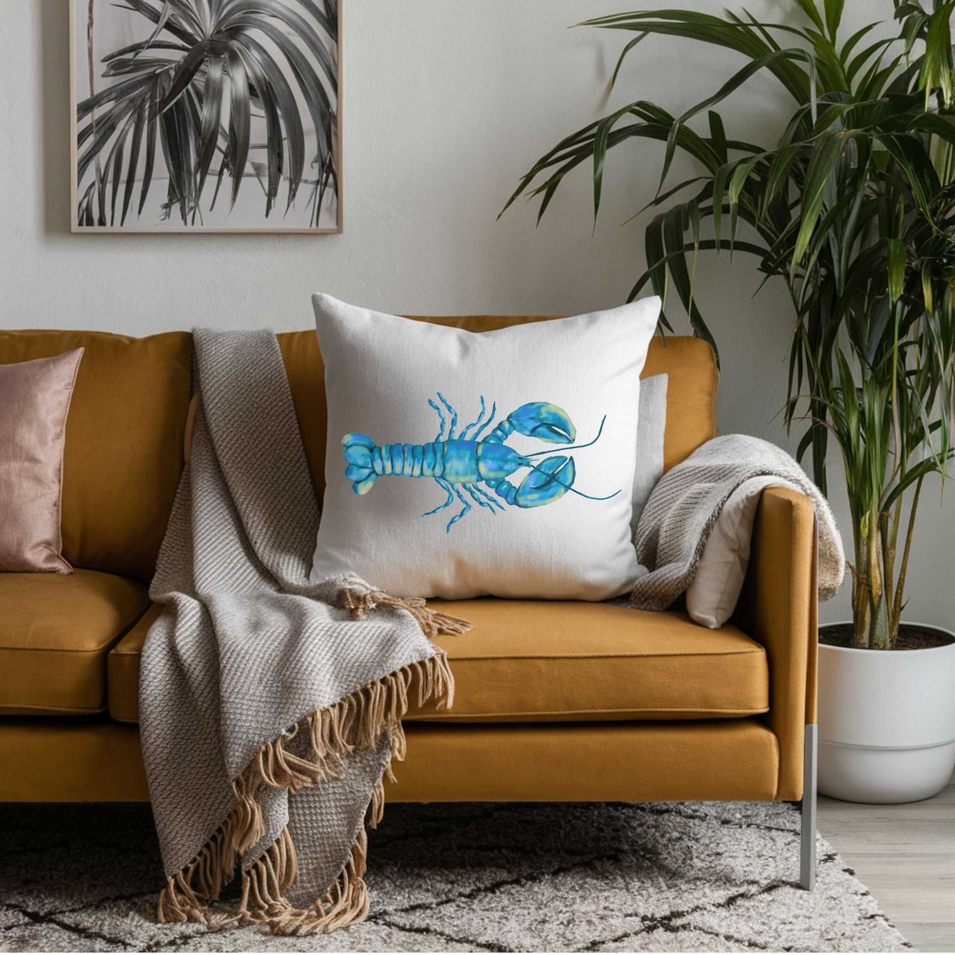 Blue Lobster Pillow - MerikaArt