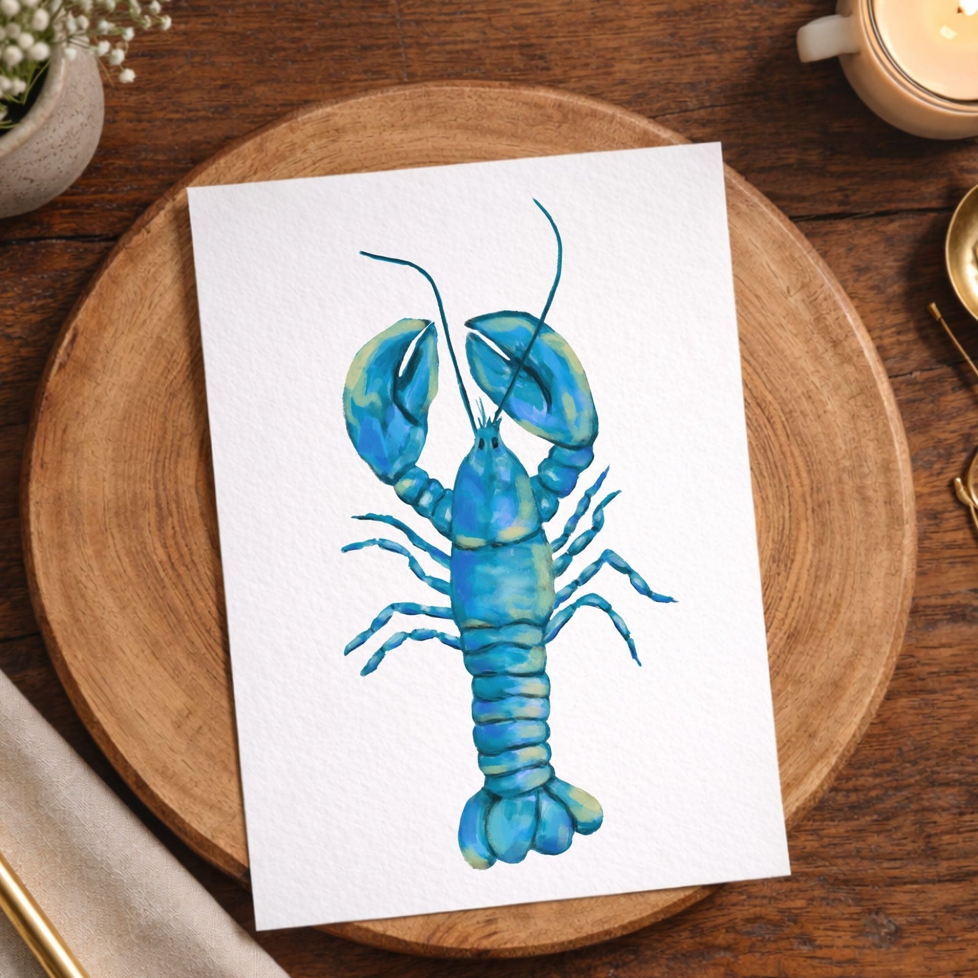 Blue Lobster Postcard - MerikaArt