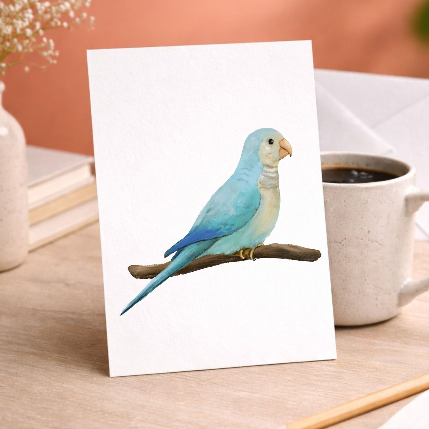 Blue Monk Parakeet Postcard - MerikaArt