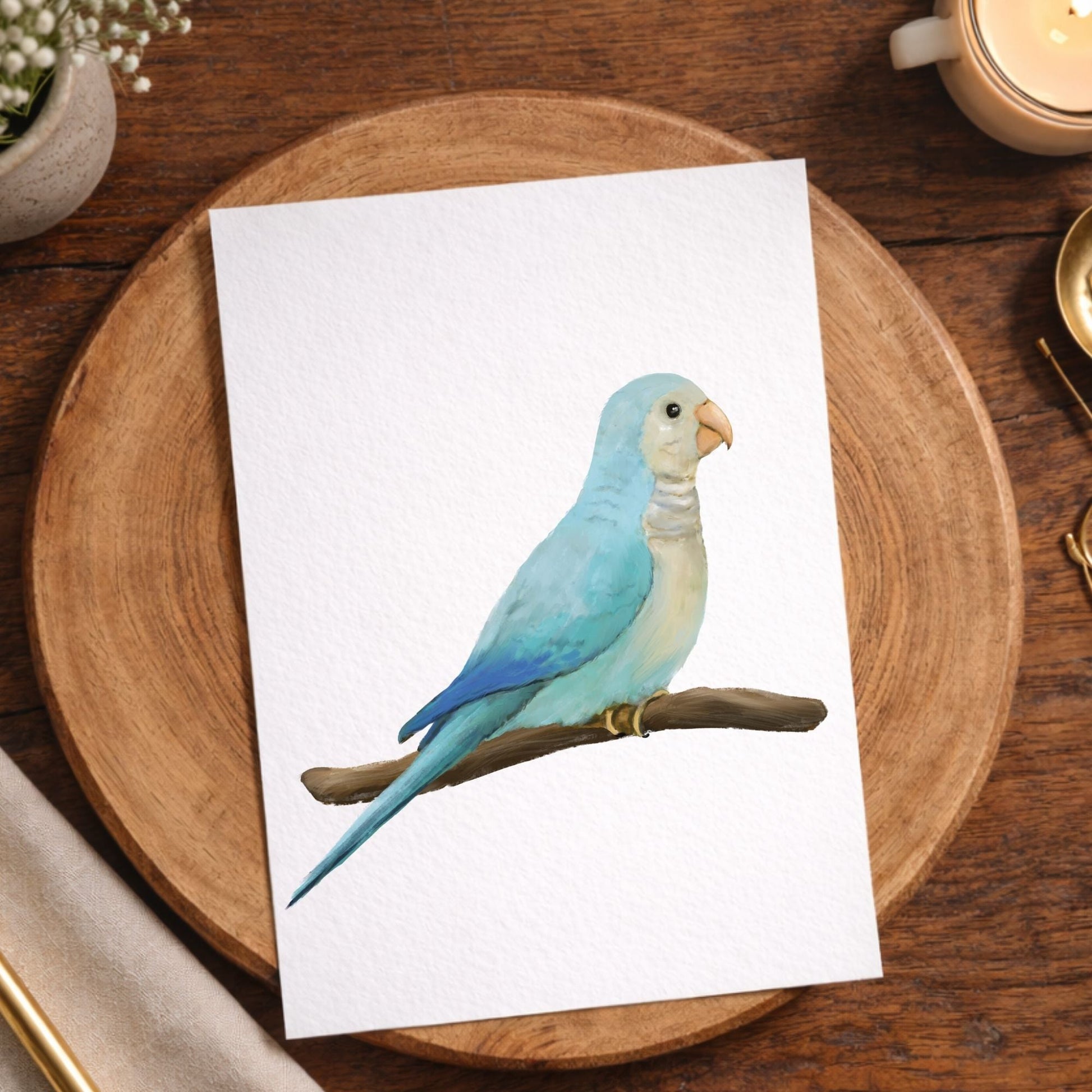 Blue Monk Parakeet Postcard - MerikaArt