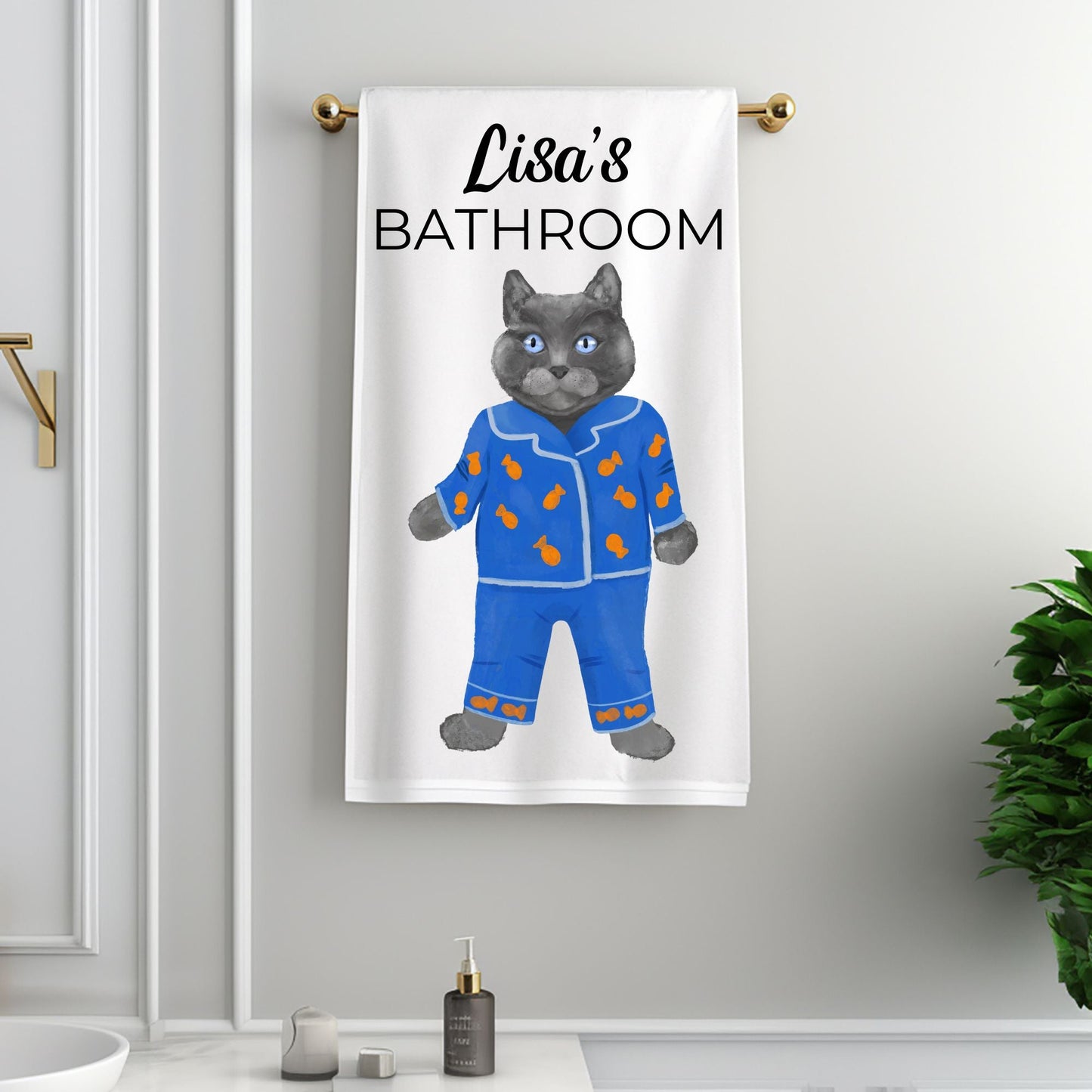 Blue Pajama Cat Bathroom Towel - MerikaArt