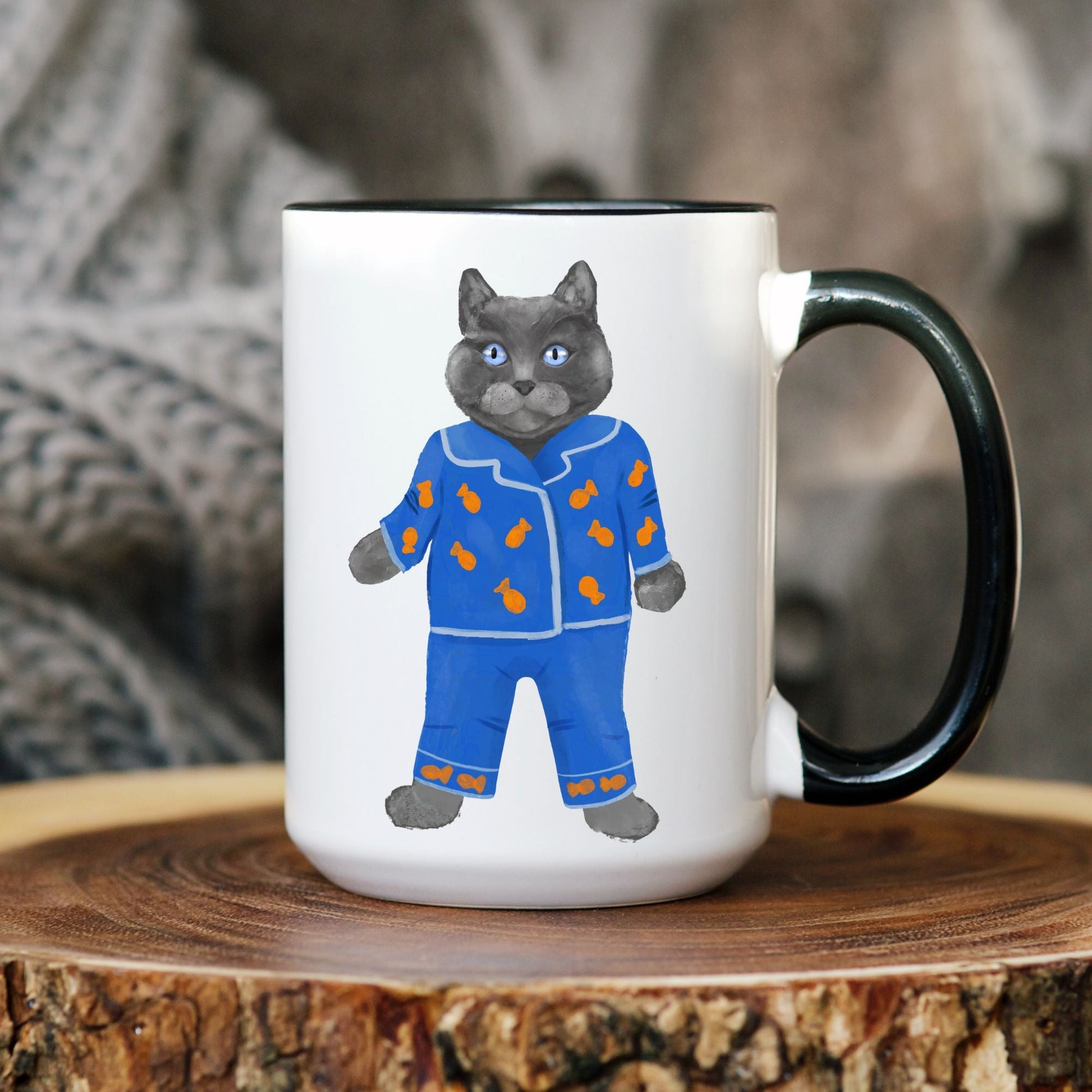 Blue Pajama Cat Mug - MerikaArt
