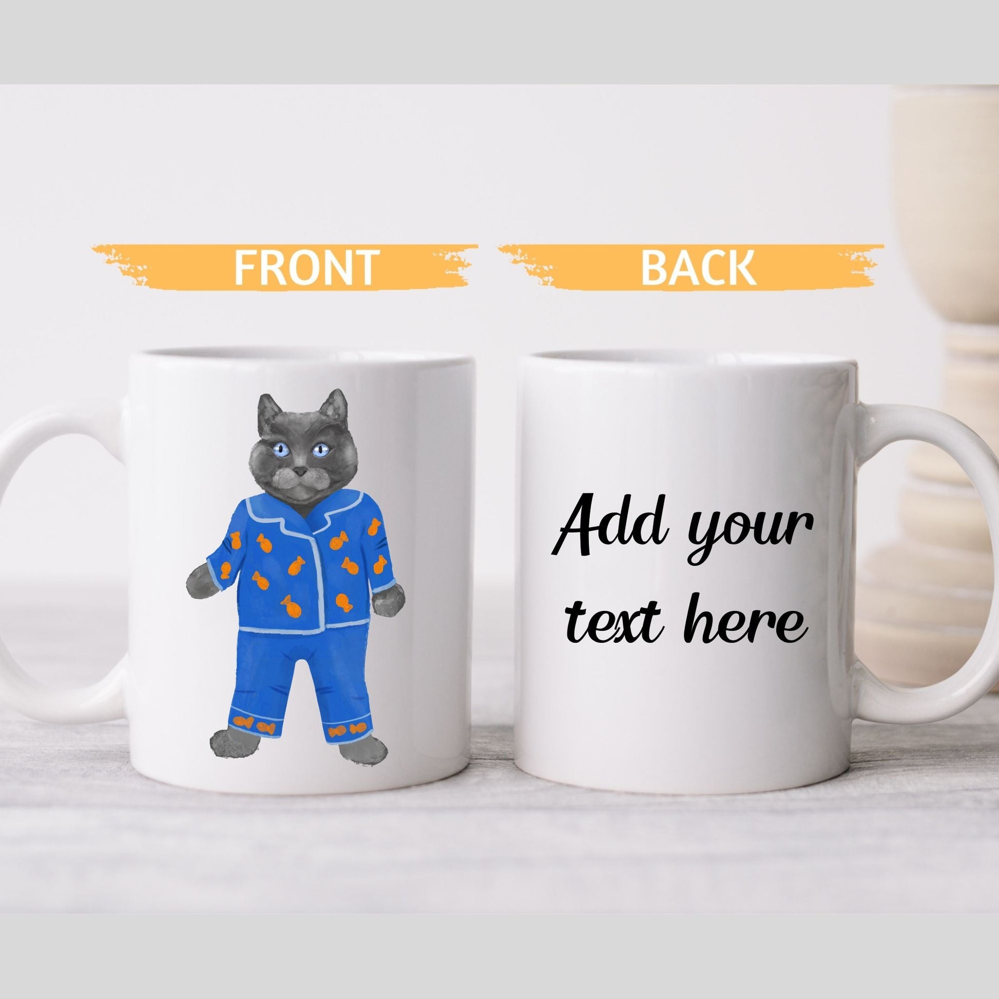 Blue Pajama Cat Mug - MerikaArt