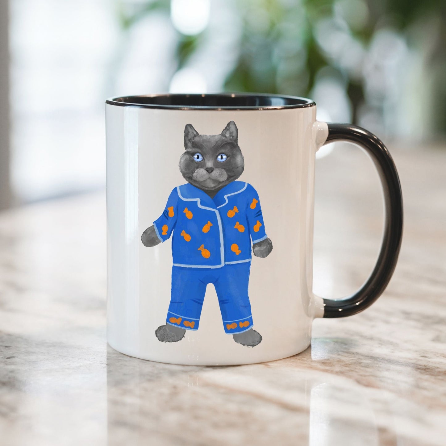 Blue Pajama Cat Mug - MerikaArt