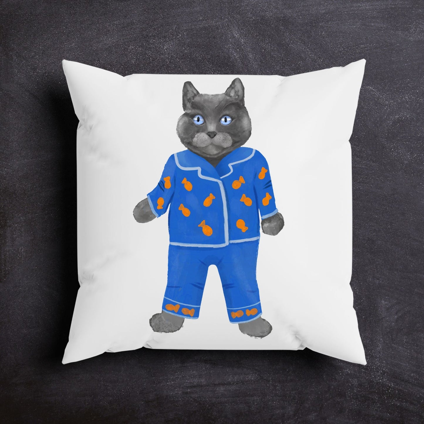 Blue Pajama Cat Pillow - MerikaArt