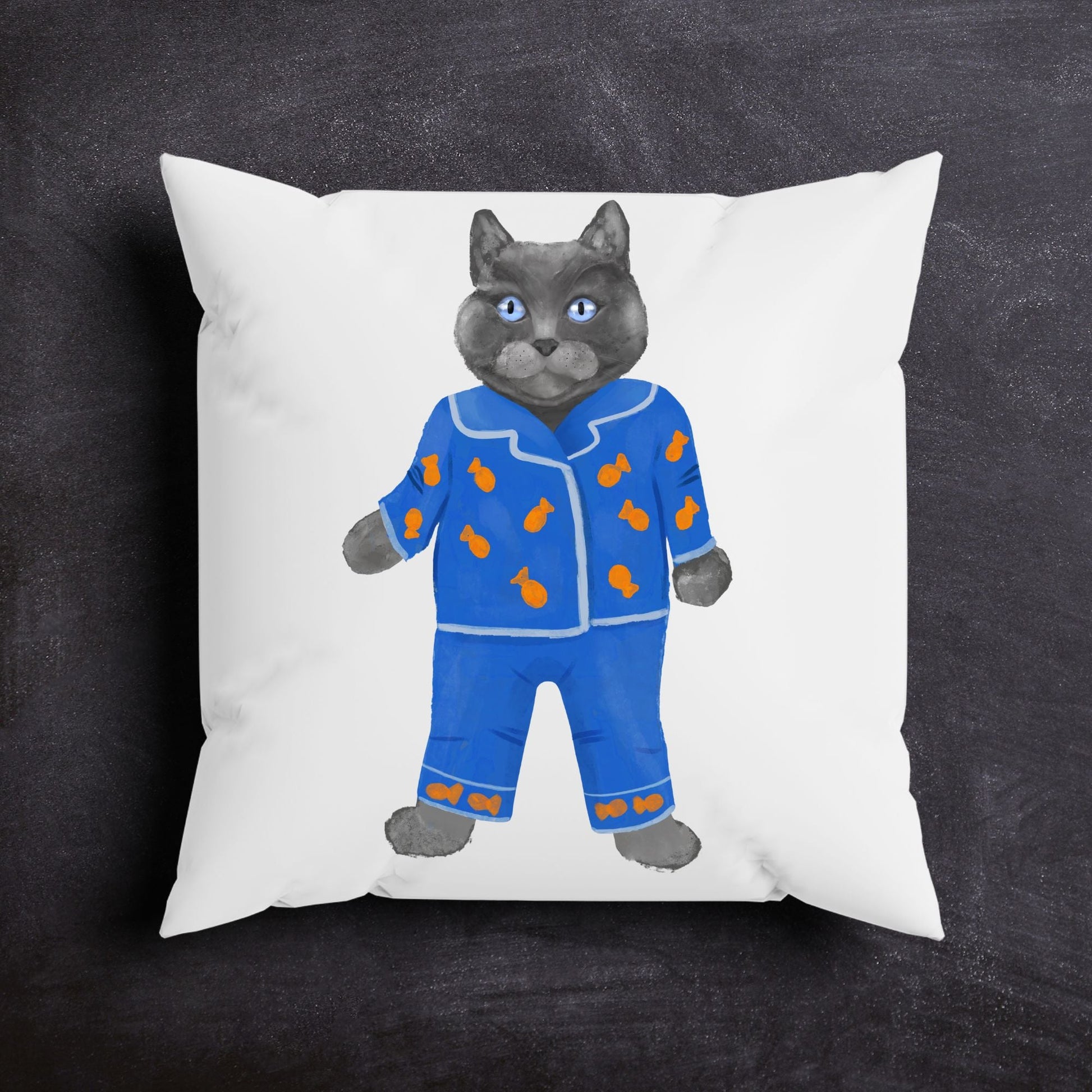 Blue Pajama Cat Pillow - MerikaArt