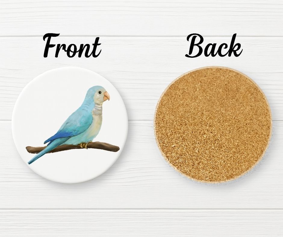 Blue Parrotlet Ceramic Coaster - MerikaArt