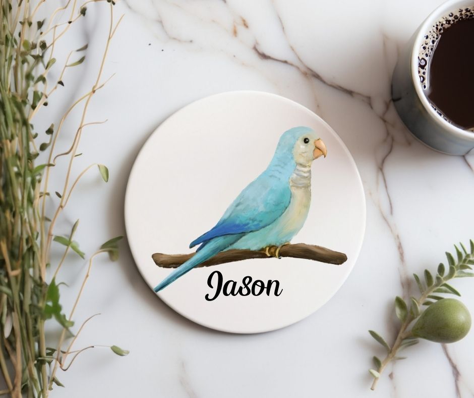 Blue Parrotlet Ceramic Coaster - MerikaArt