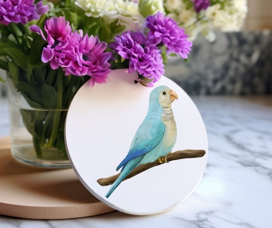 Blue Parrotlet Ceramic Coaster - MerikaArt