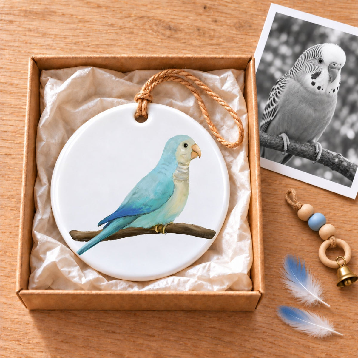 Blue Quaker Parrot Ceramic Ornament - MerikaArt