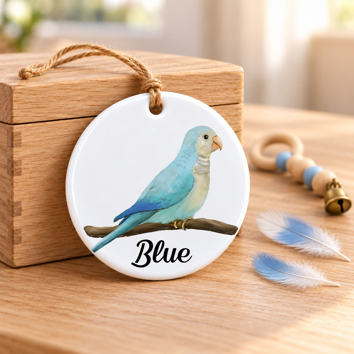 Blue Quaker Parrot Ceramic Ornament - MerikaArt