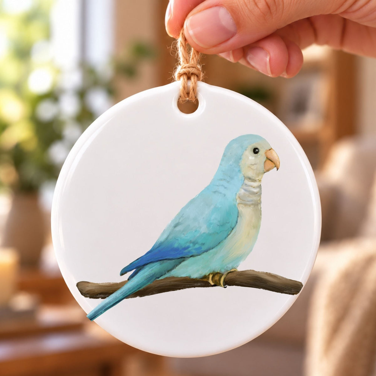 Blue Quaker Parrot Ceramic Ornament - MerikaArt