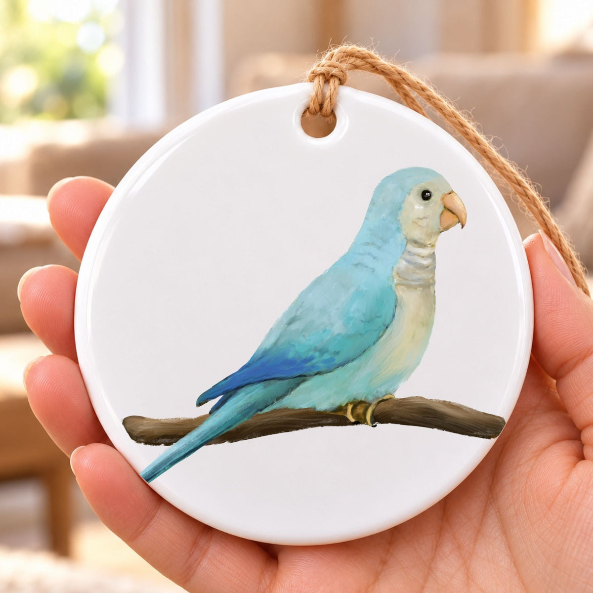 Blue Quaker Parrot Ceramic Ornament - MerikaArt