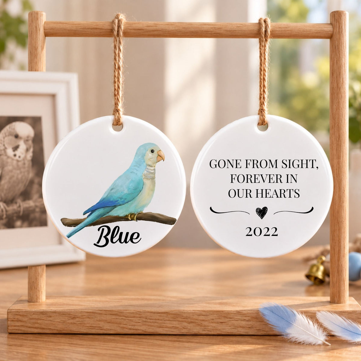 Blue Quaker Parrot Ceramic Ornament - MerikaArt