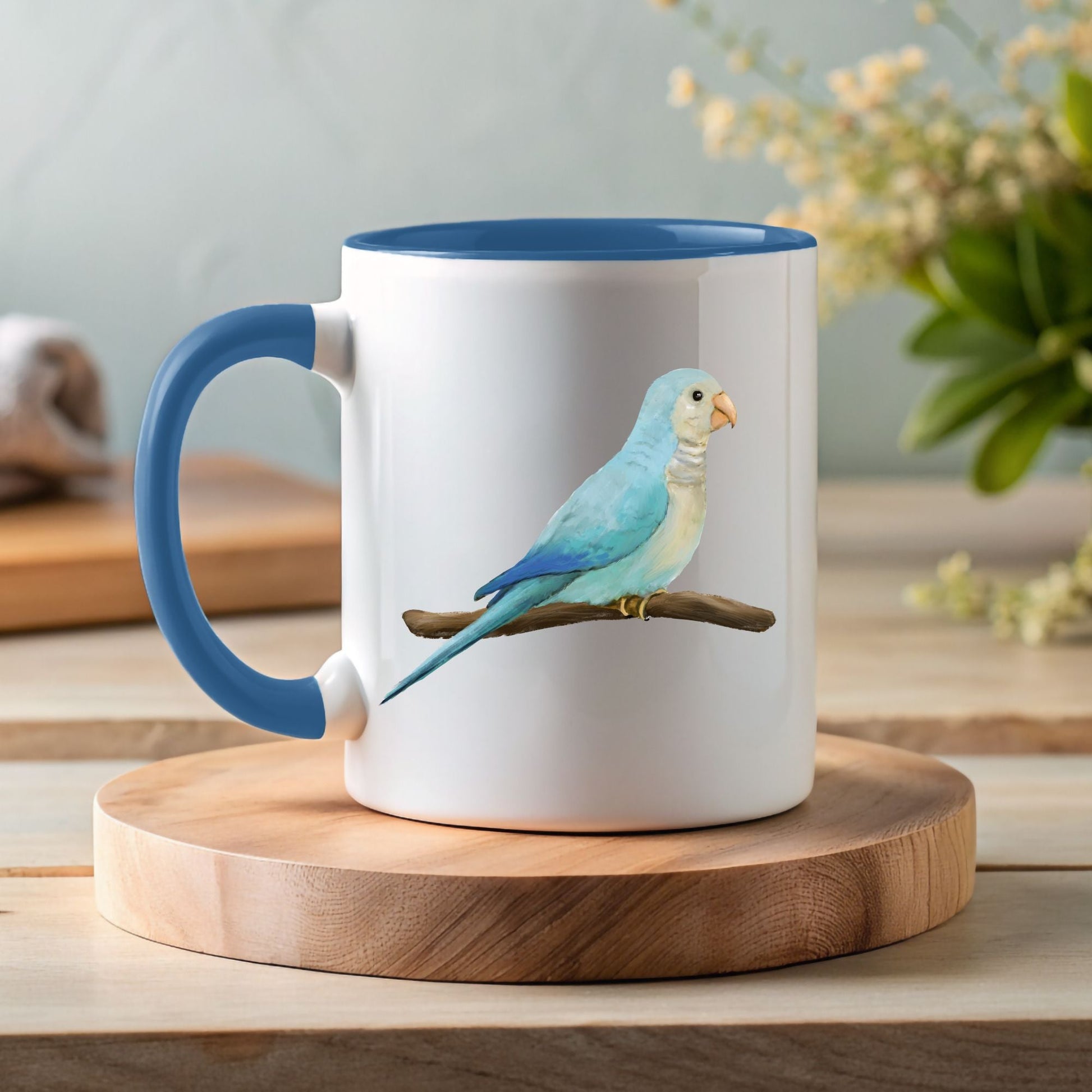 Blue Quaker Parrot Mug - MerikaArt