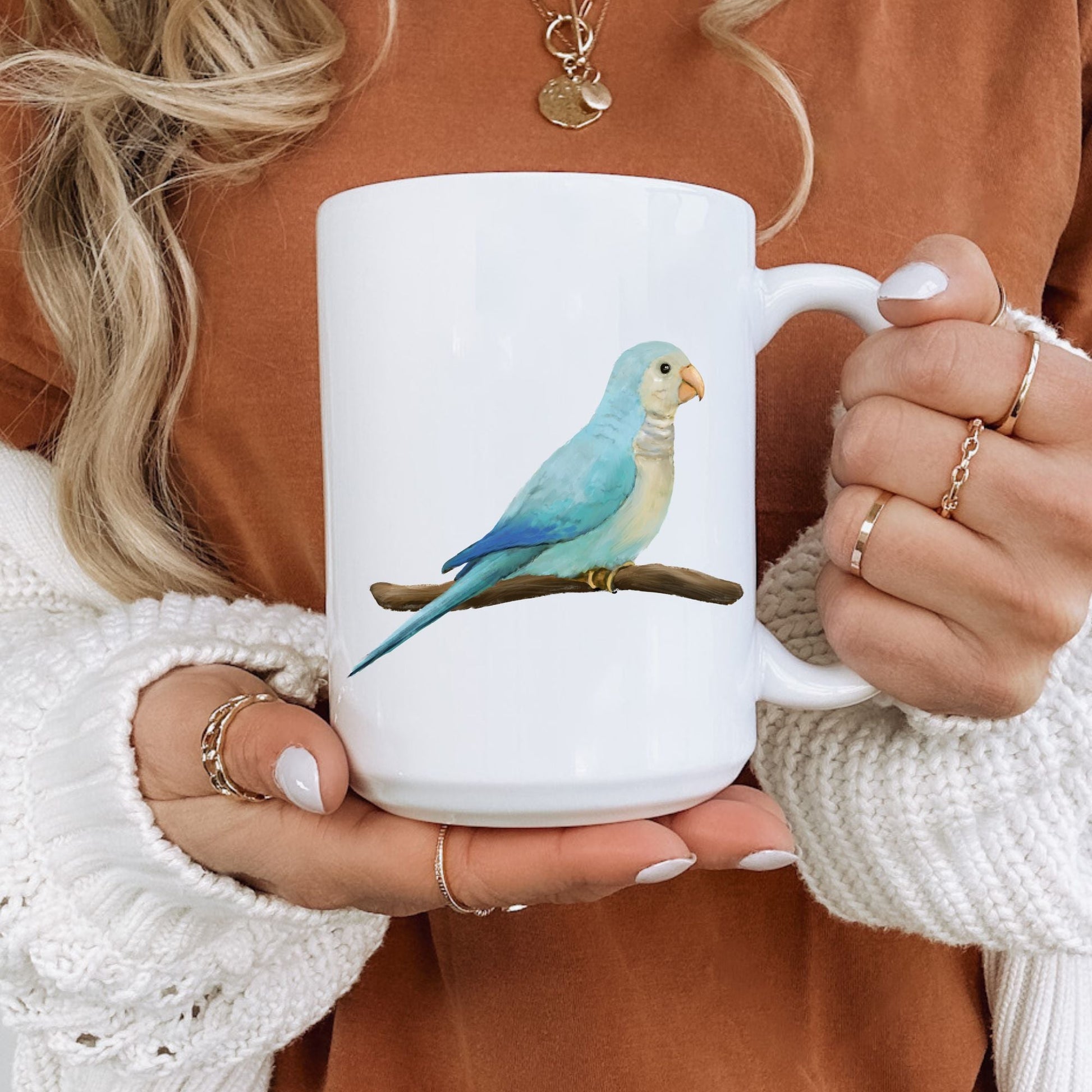 Blue Quaker Parrot Mug - MerikaArt
