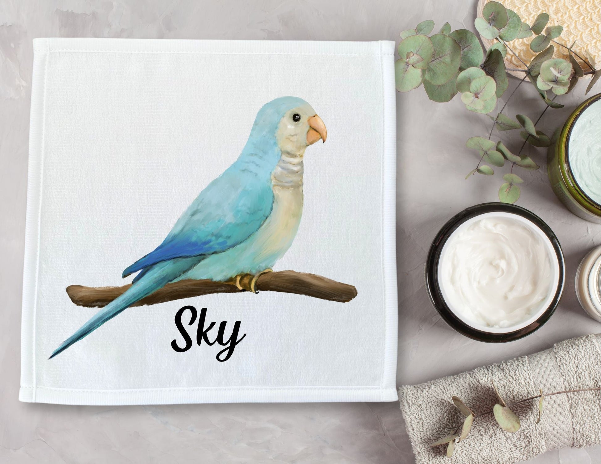 Blue Quaker Parrot Washcloth - MerikaArt