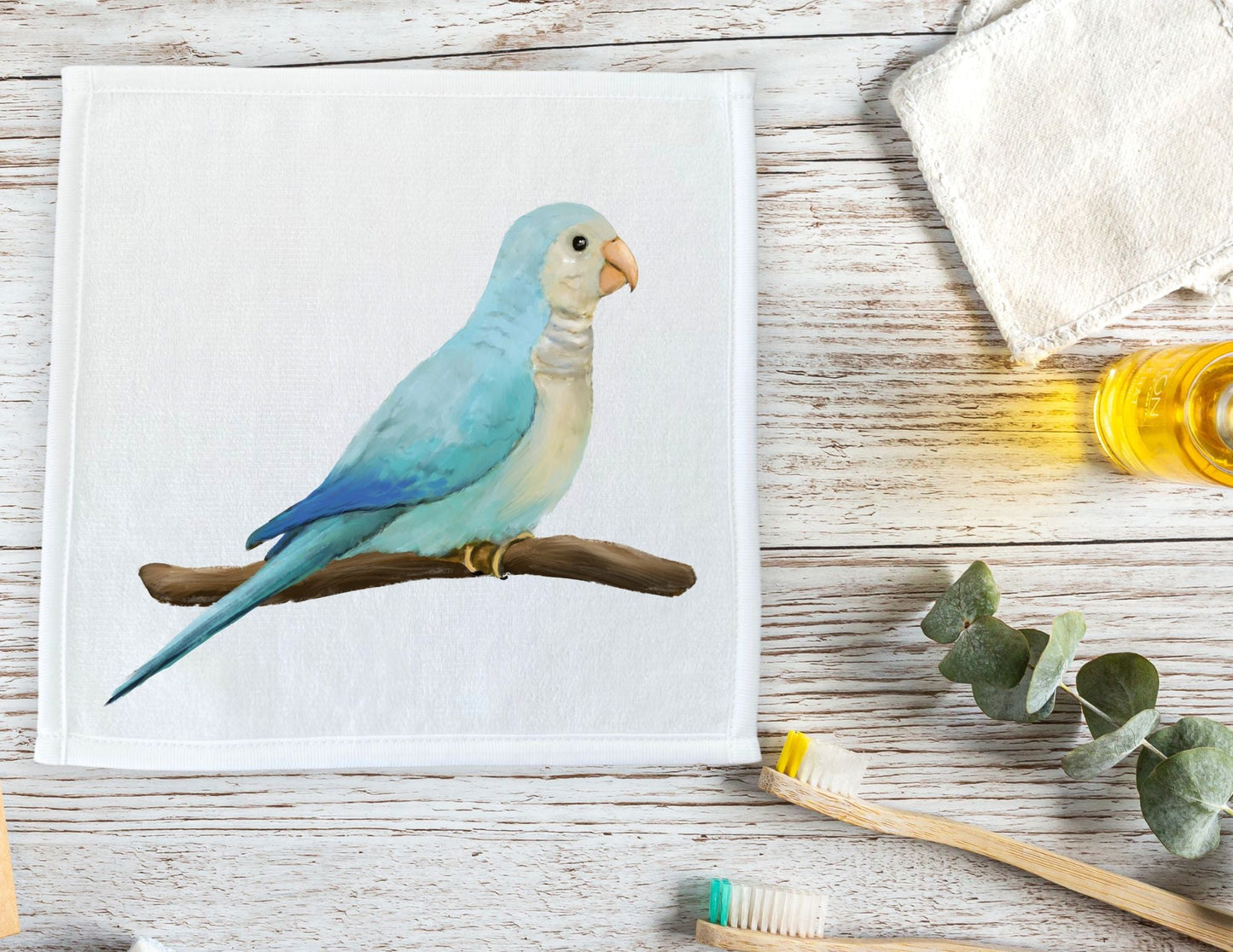 Blue Quaker Parrot Washcloth - MerikaArt