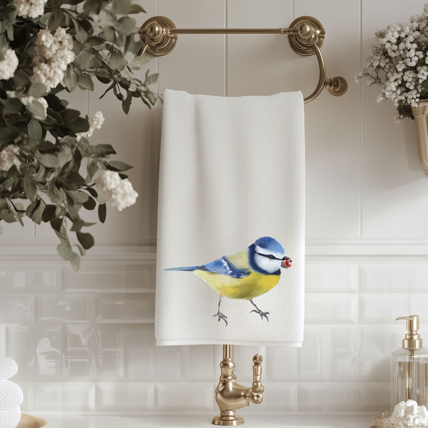 Blue Tit Bathroom Towel - MerikaArt