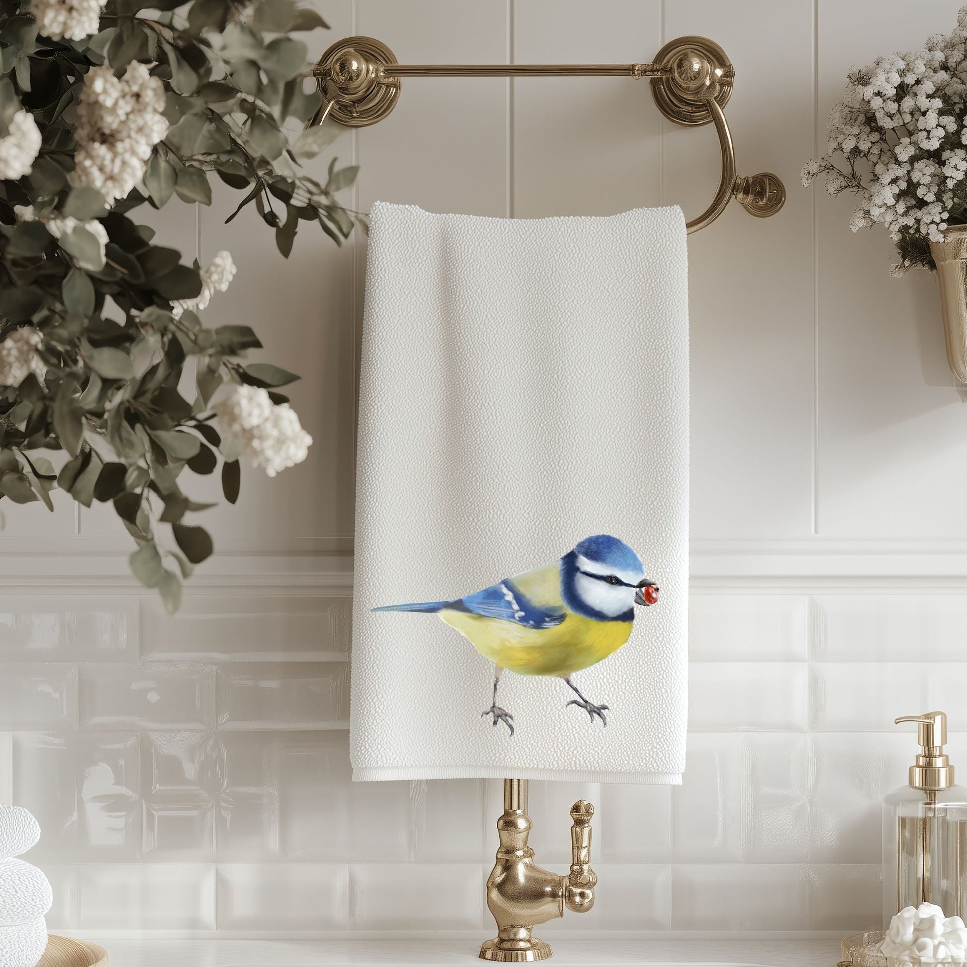 Blue Tit Bathroom Towel - MerikaArt