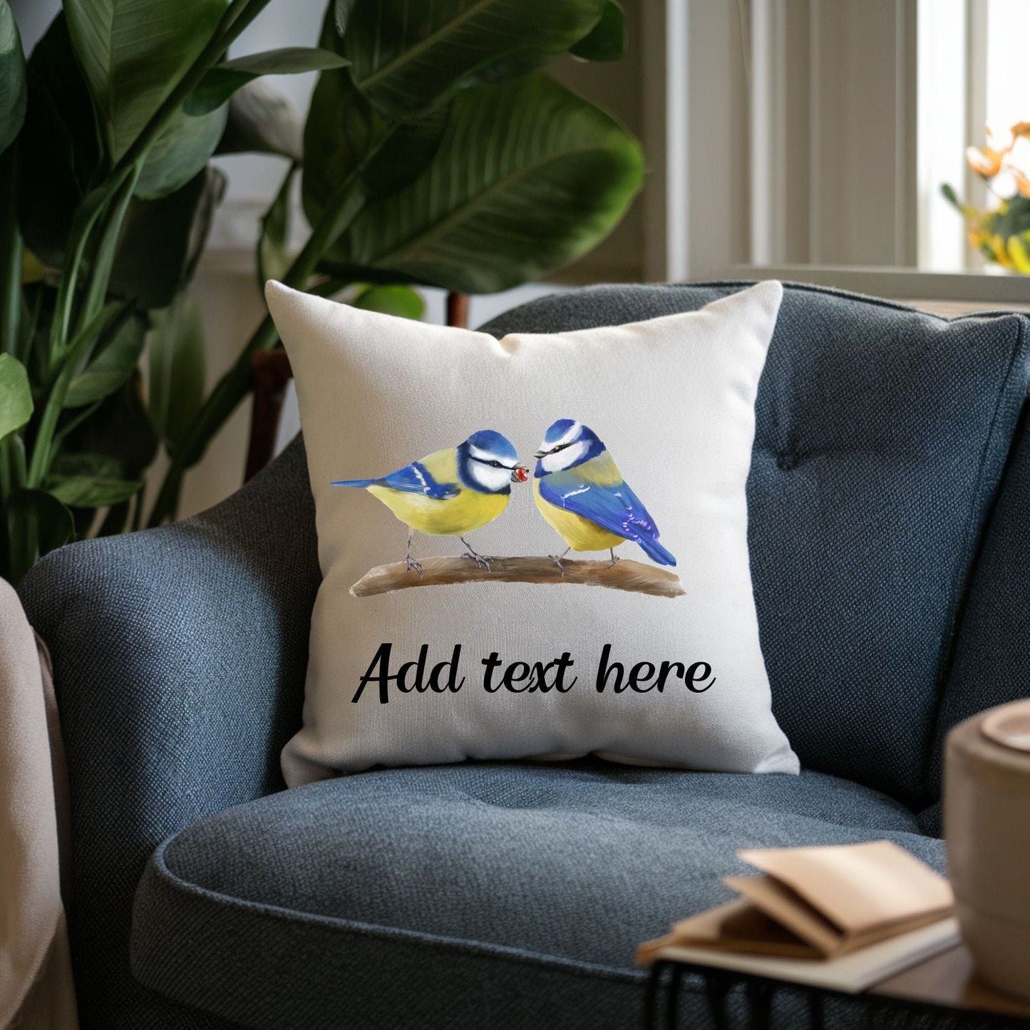 Blue Tit Bird Pillow - MerikaArt