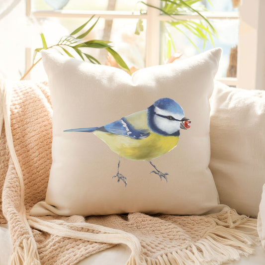 Blue Tit Bird Pillow - MerikaArt