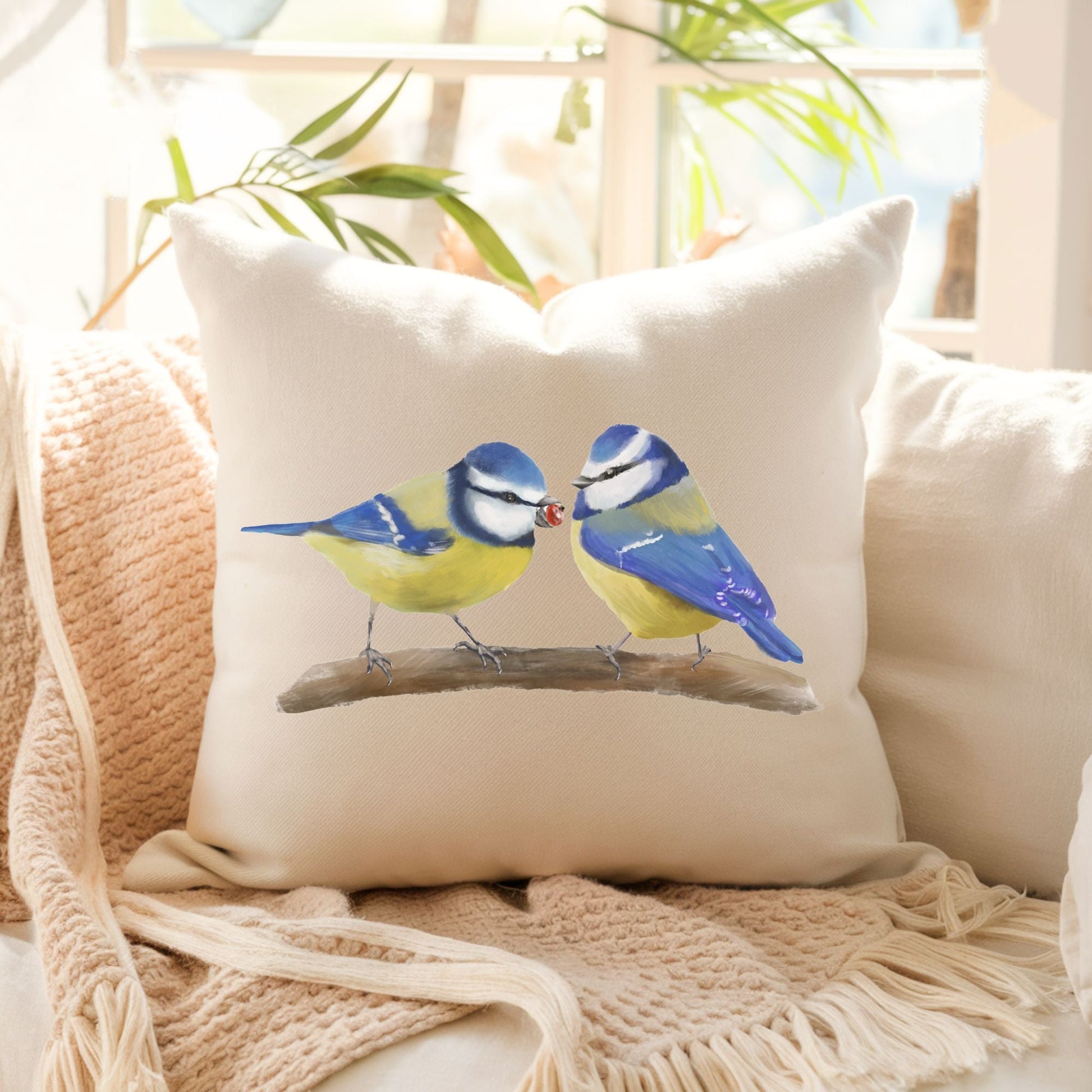 Blue Tit Bird Pillow - MerikaArt