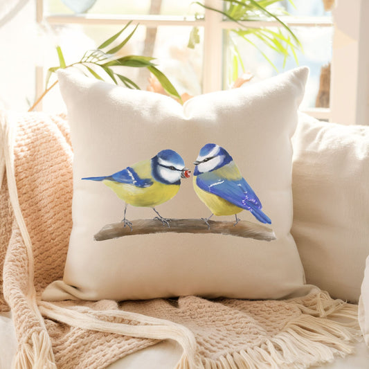 Blue Tit Bird Pillow - MerikaArt