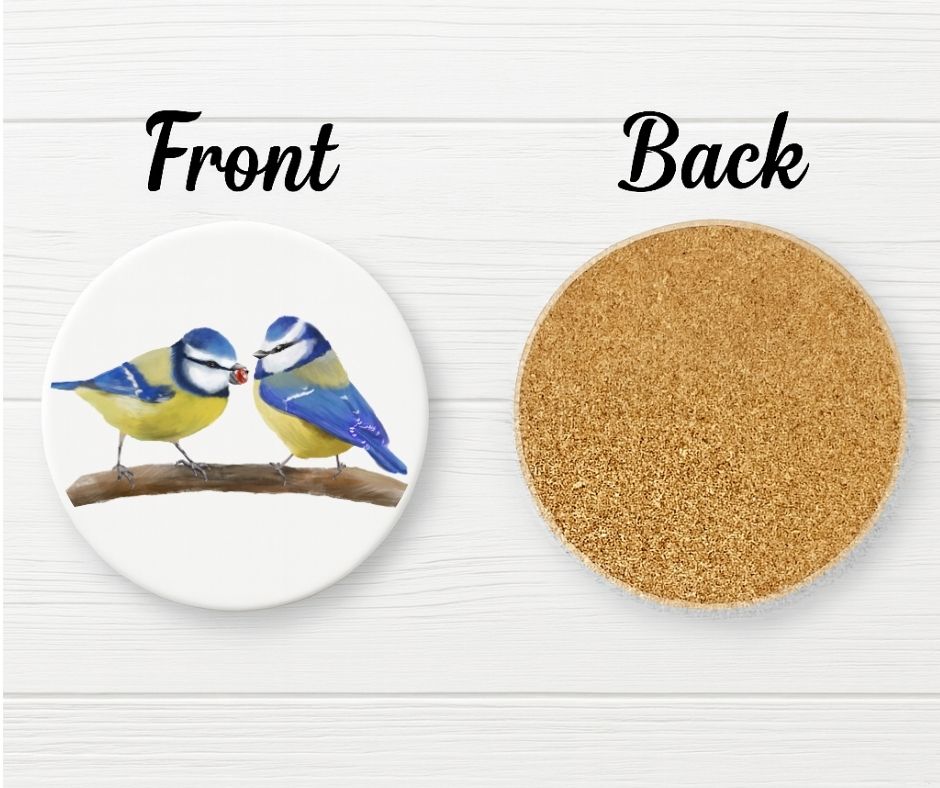 Blue Tit Birds Ceramic Coaster - MerikaArt