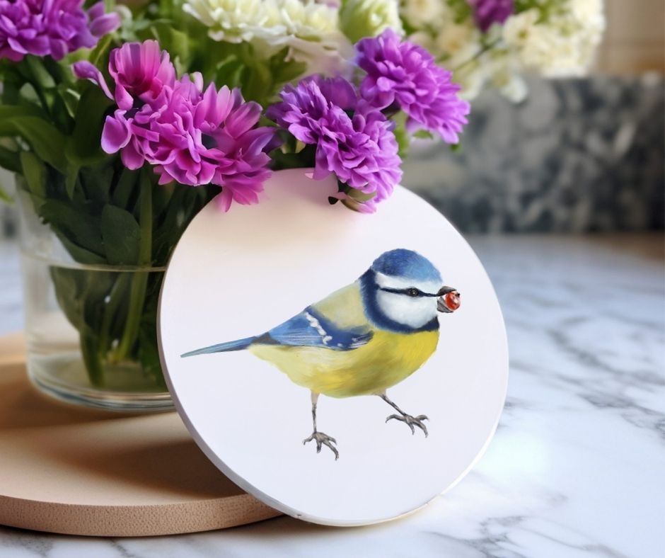 Blue Tit Ceramic Coaster - MerikaArt