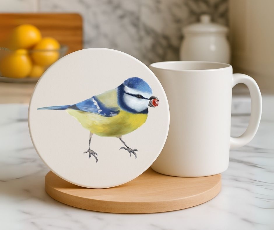 Blue Tit Ceramic Coaster - MerikaArt