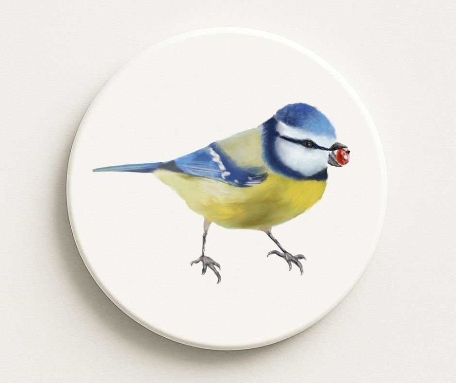 Blue Tit Ceramic Coaster - MerikaArt