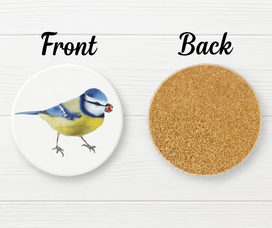 Blue Tit Ceramic Coaster - MerikaArt