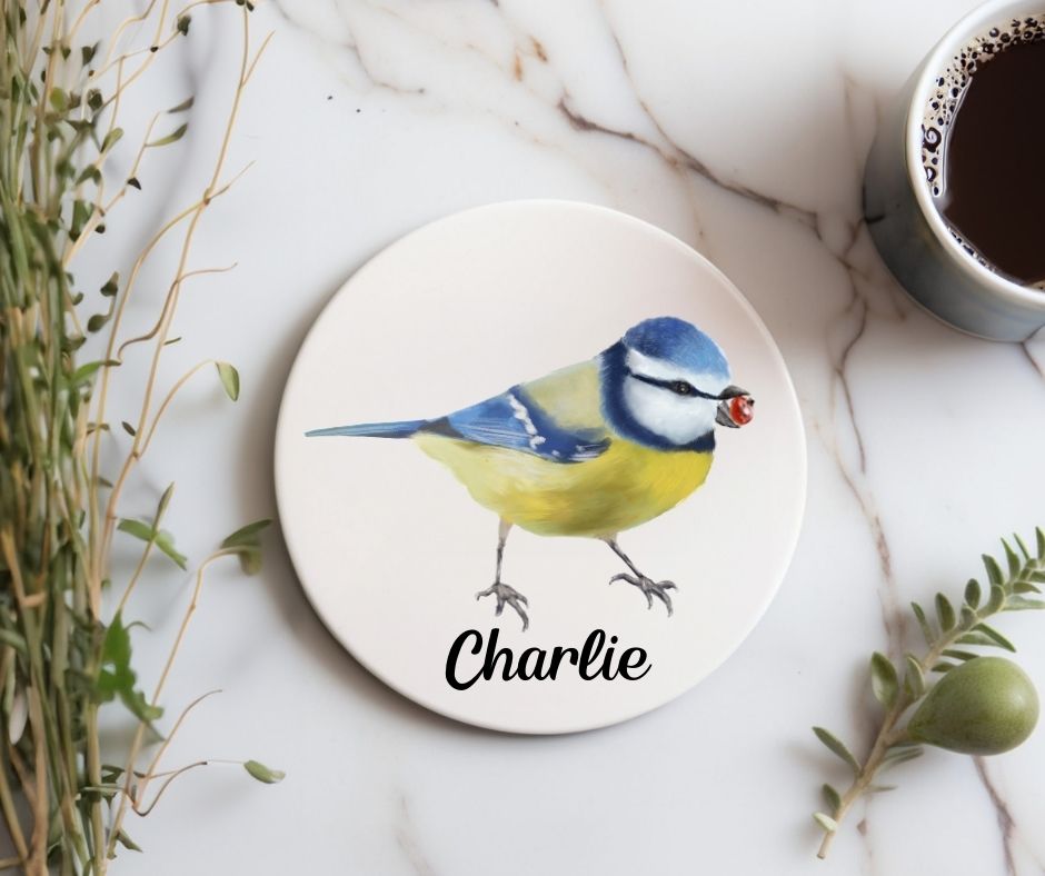 Blue Tit Ceramic Coaster - MerikaArt