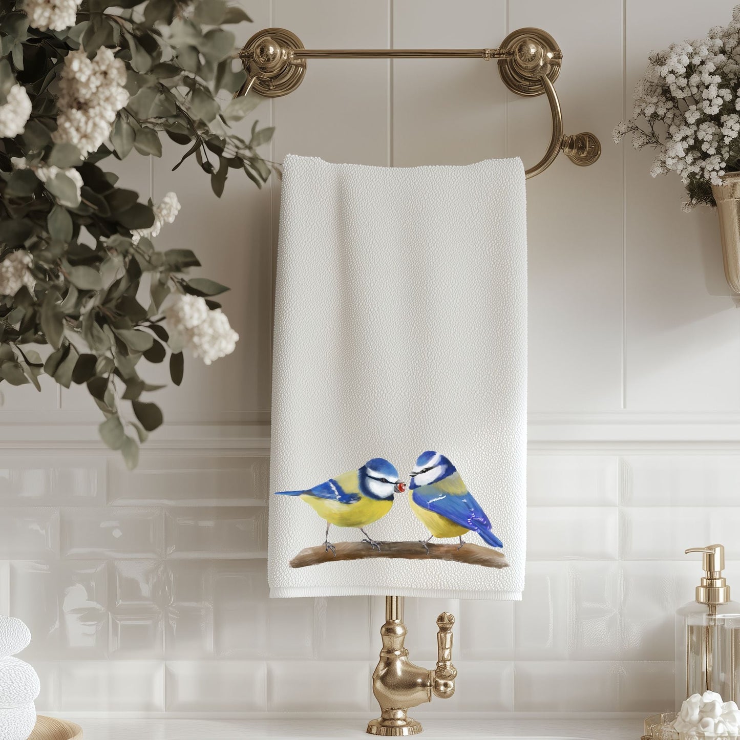 Blue Tit Pair Bathroom Towel - MerikaArt