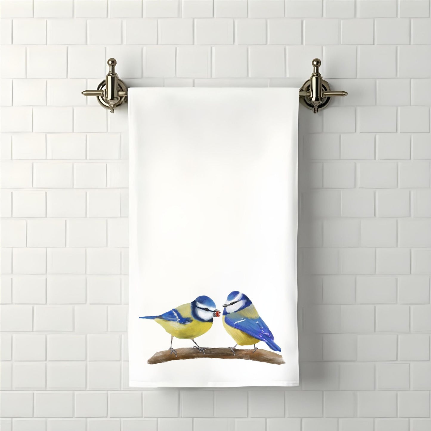 Blue Tit Pair Bathroom Towel - MerikaArt