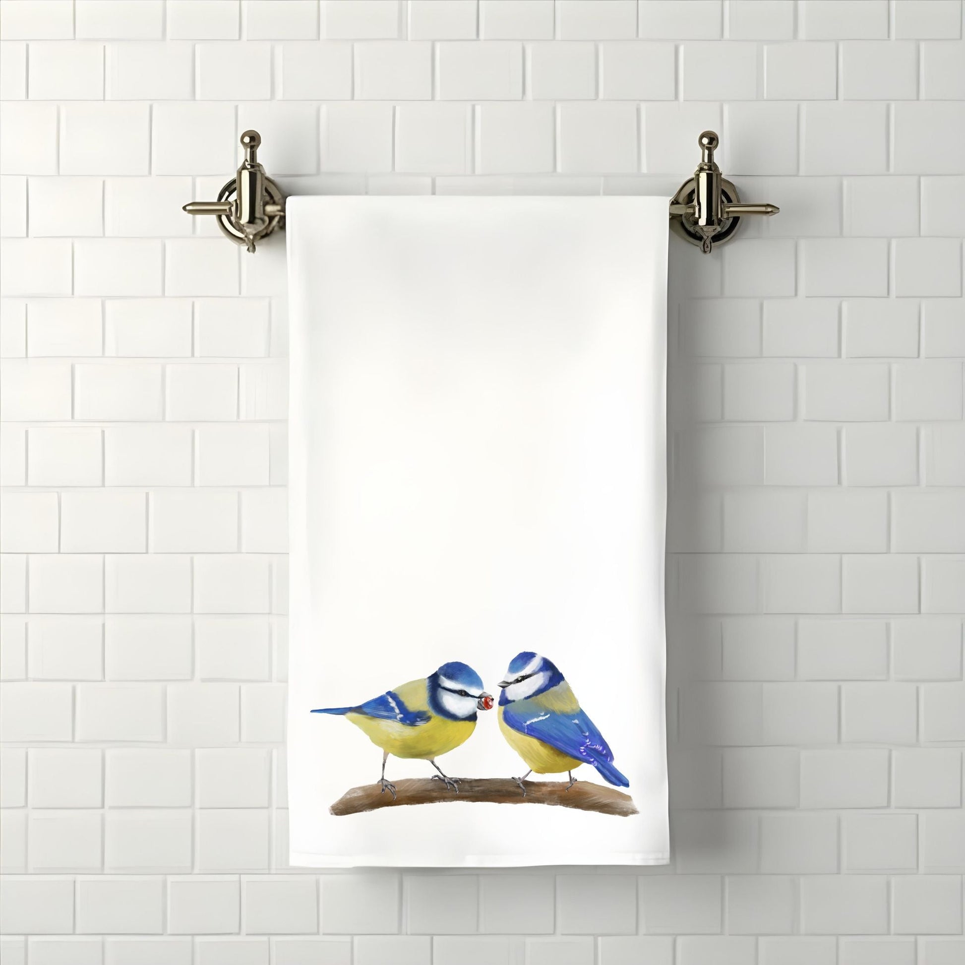 Blue Tit Pair Bathroom Towel - MerikaArt