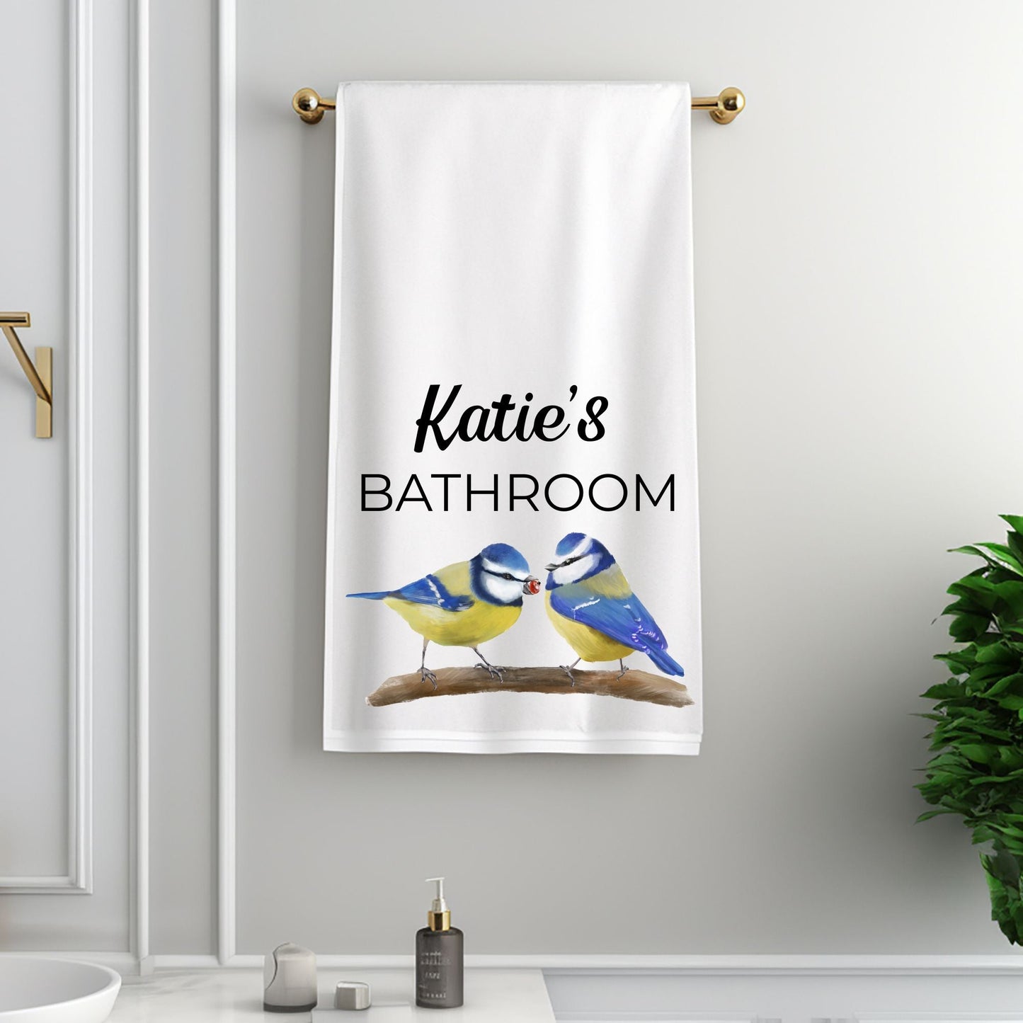Blue Tit Pair Bathroom Towel - MerikaArt