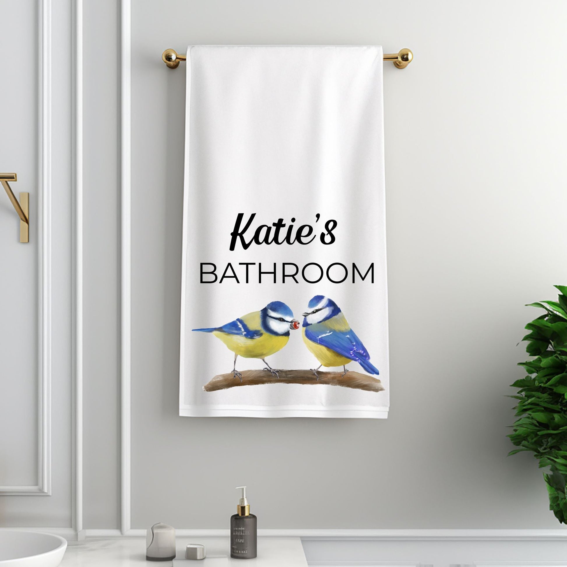 Blue Tit Pair Bathroom Towel - MerikaArt