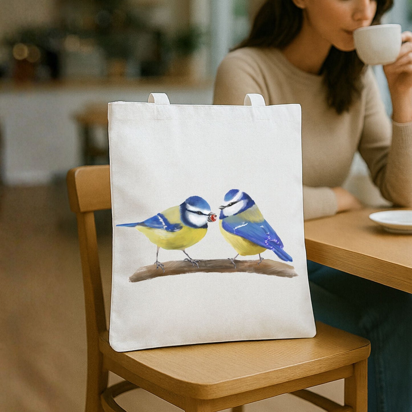 Blue Tit Pair Canvas Tote Bag - MerikaArt