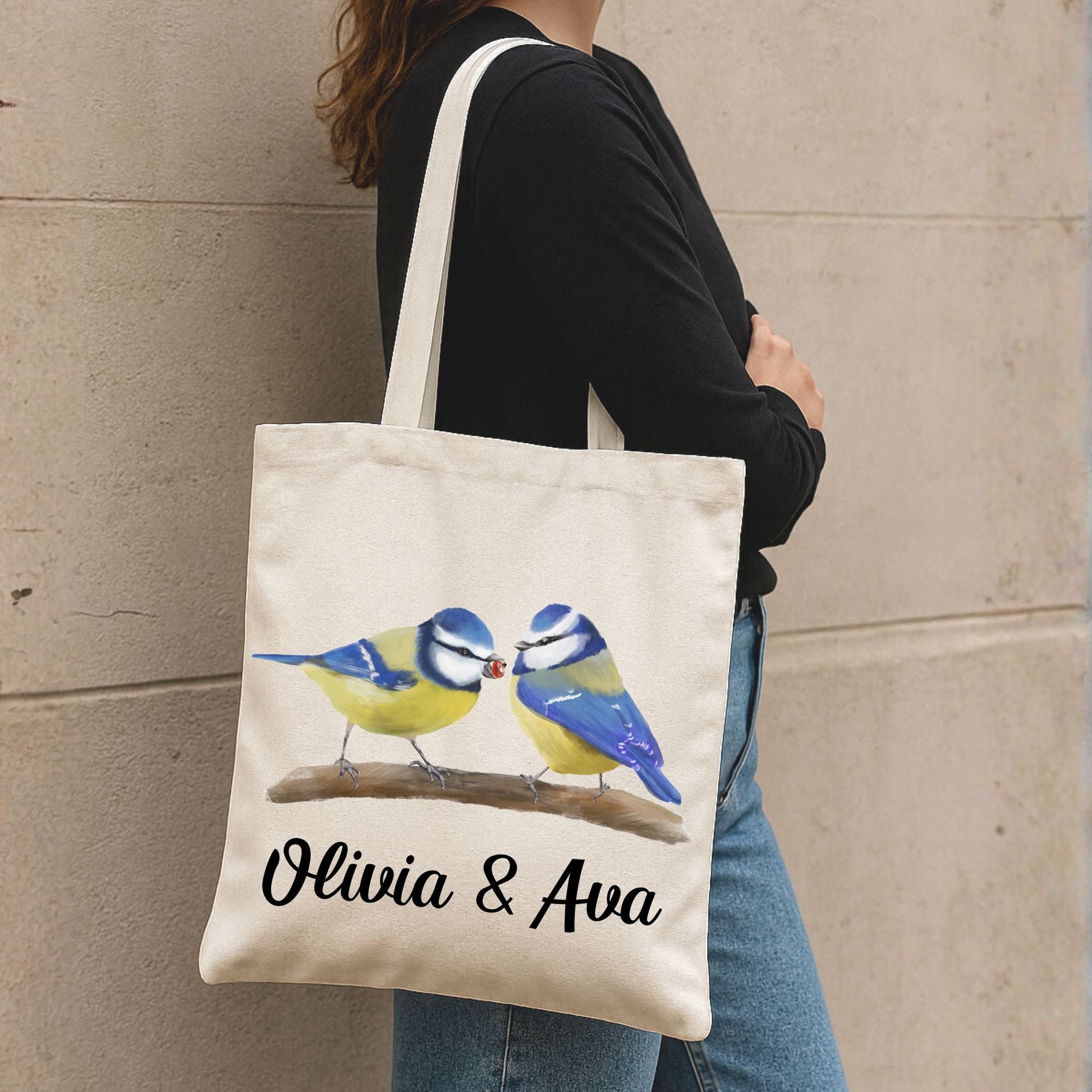 Blue Tit Pair Canvas Tote Bag - MerikaArt