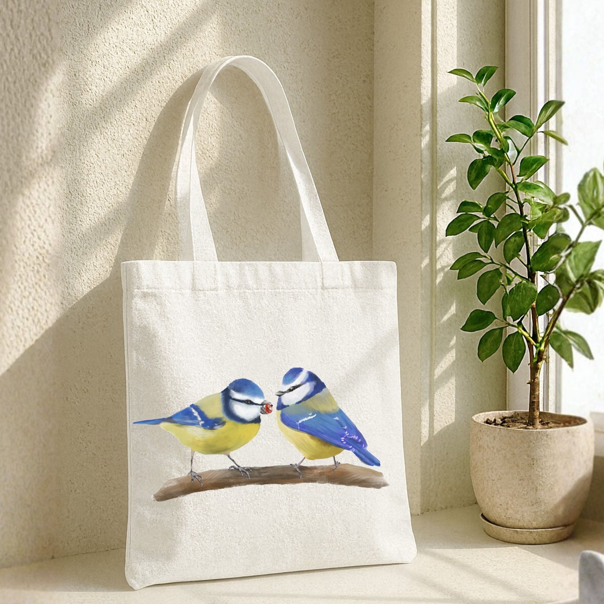 Blue Tit Pair Canvas Tote Bag - MerikaArt