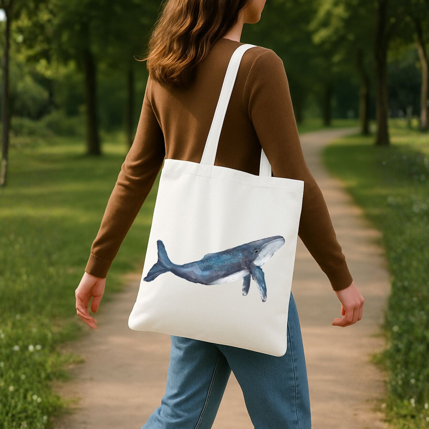 Blue Whale Canvas Tote Bag - MerikaArt