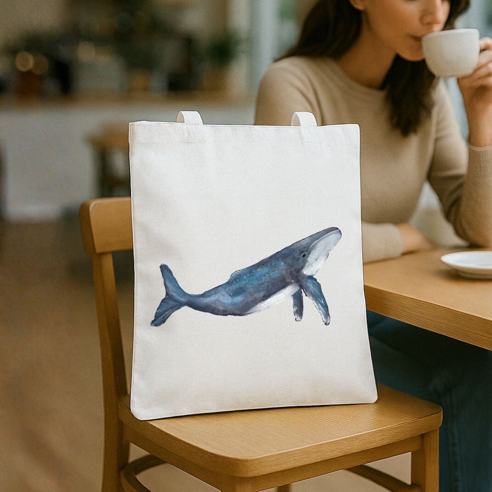 Blue Whale Canvas Tote Bag - MerikaArt