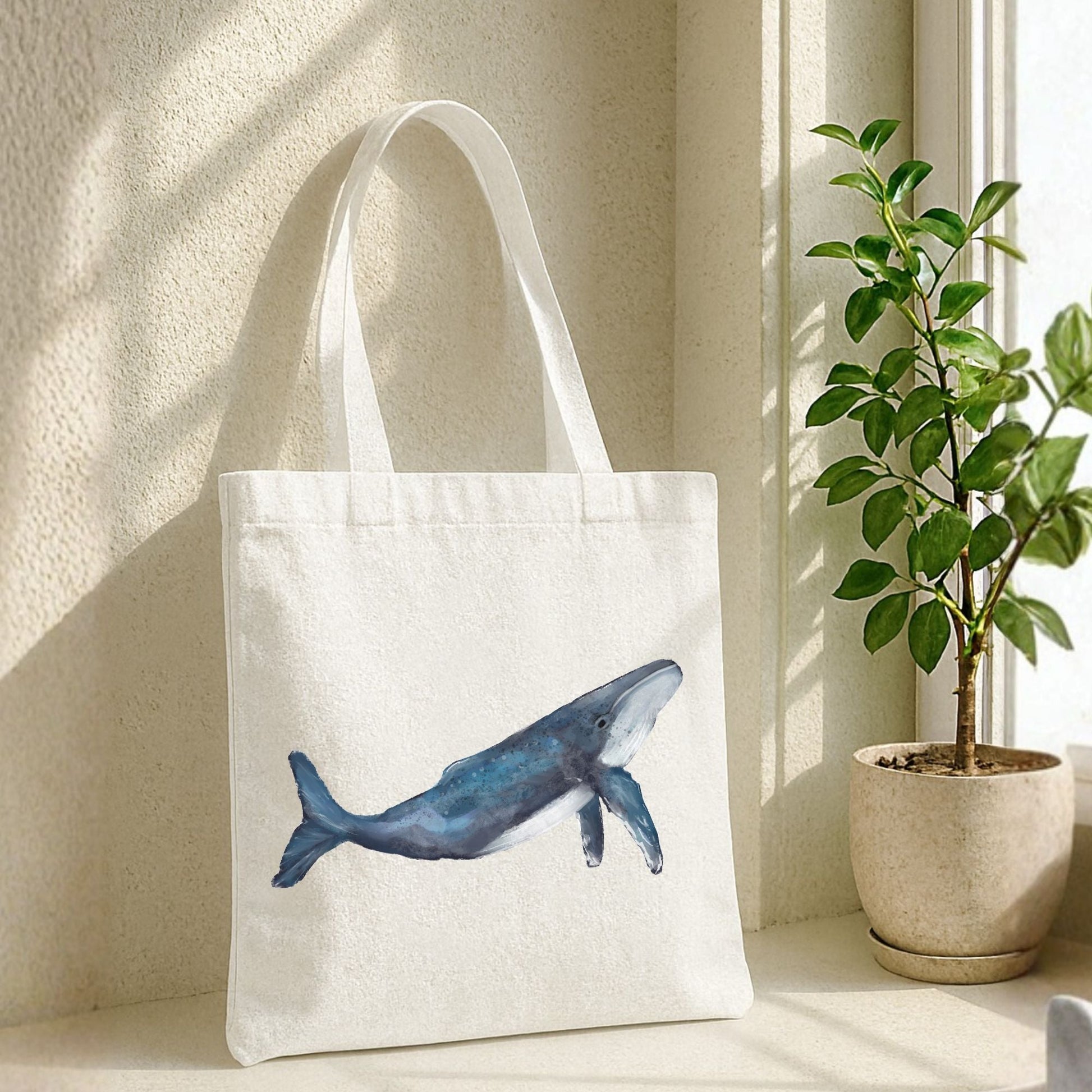 Blue Whale Canvas Tote Bag - MerikaArt